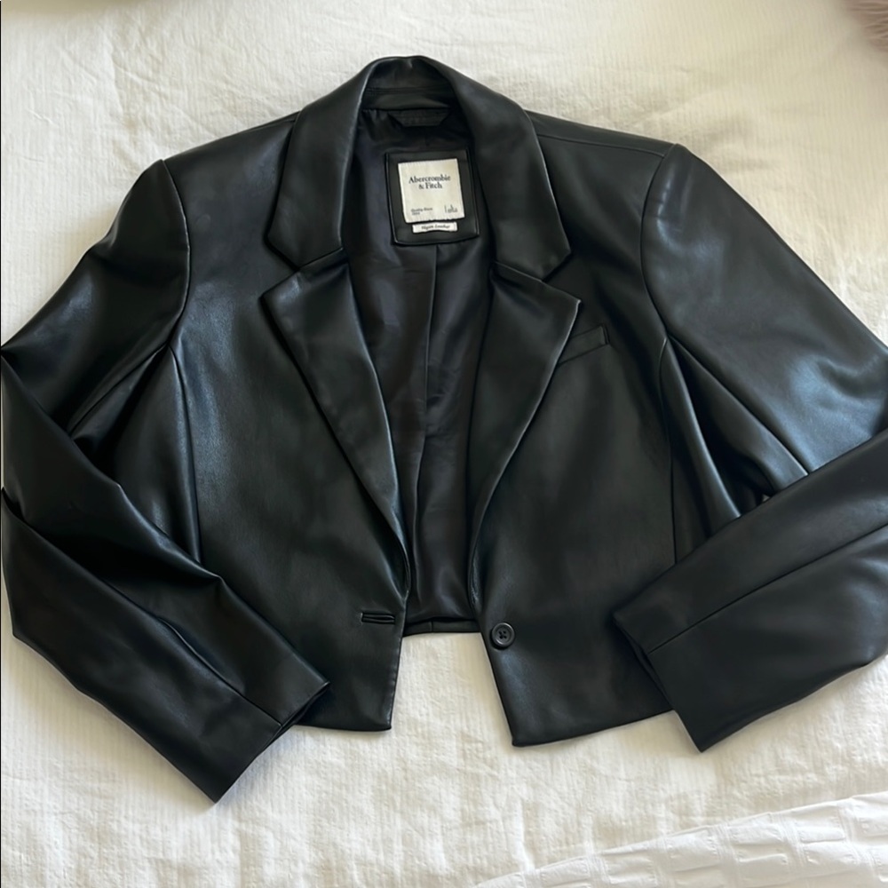 Abercrombie Vegan Leather Cropped Blazer